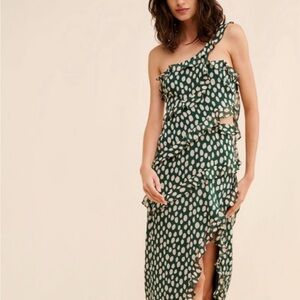 Green Polka Dot One-Shoulder Dress